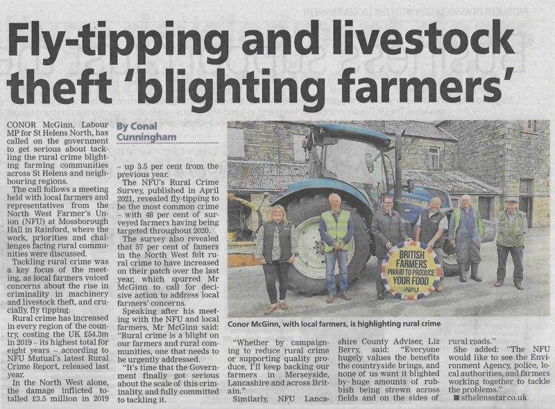 Conor McGinn MP is working to tackle the blight of rural crime alongside local farmers and Lancashire NFU