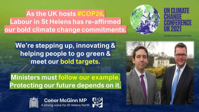 Labour-run St Helens Borough is leading the fight against climate change - and is a strong presence at COP26