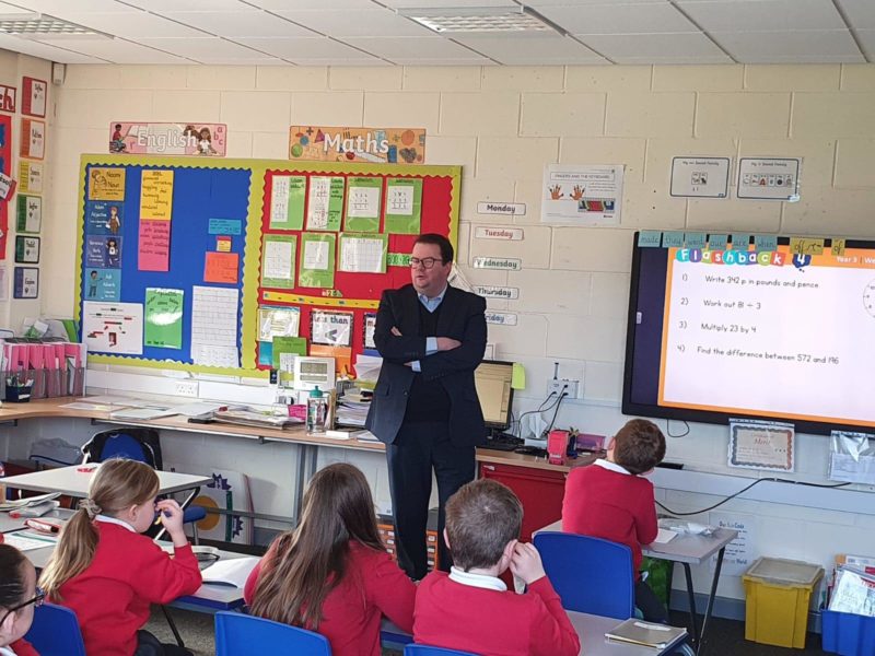 Conor McGinn MP pays a visit to Year 3 pupils at Lyme Community Primary School