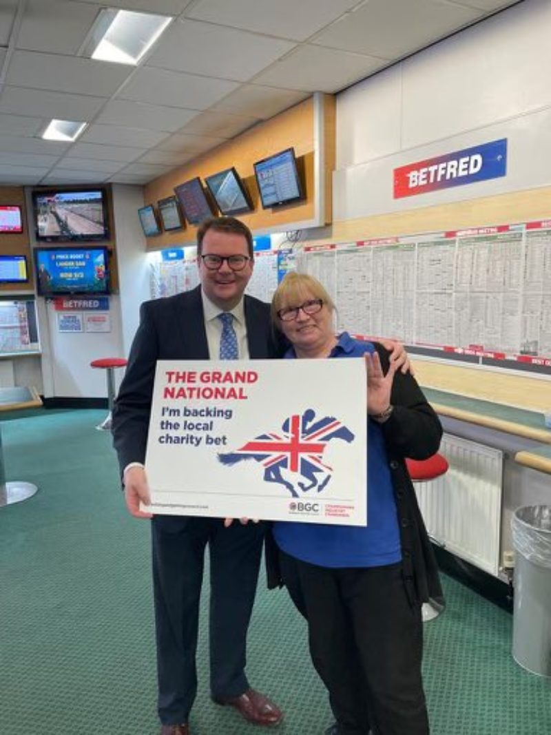 Conor McGinn MP visits Betfred in Earlestown to place charity bet on Grand National
