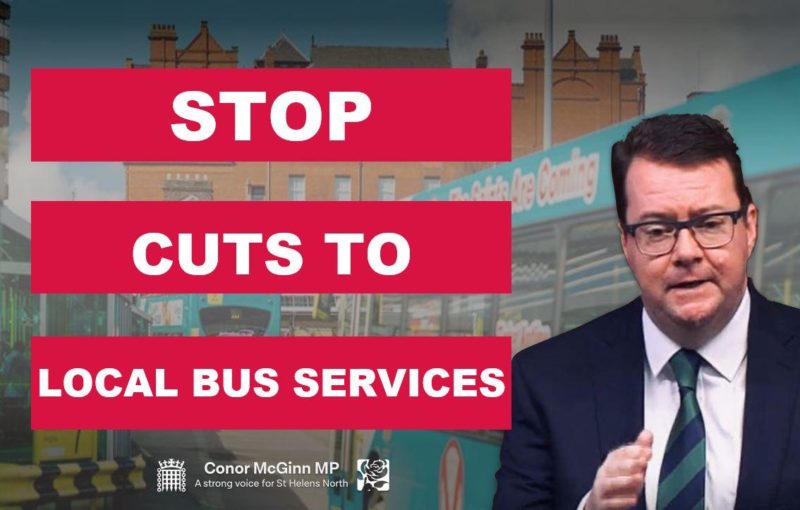 Conor McGinn infographic with text reading: stop cuts to local bus services