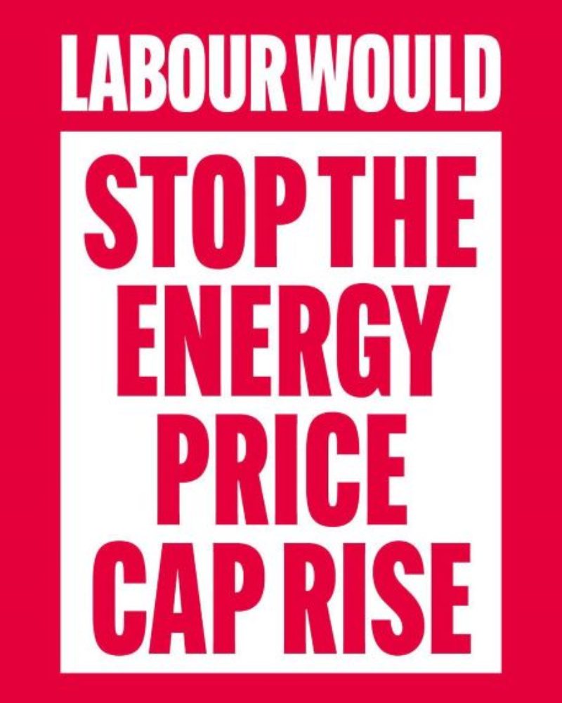 Labour Party graphic with text reading: Labour would stop the energy price cap rise