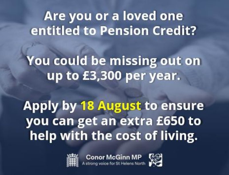 Graphic with text encouraging eligible residents to claim for Pension Credit before 18 August