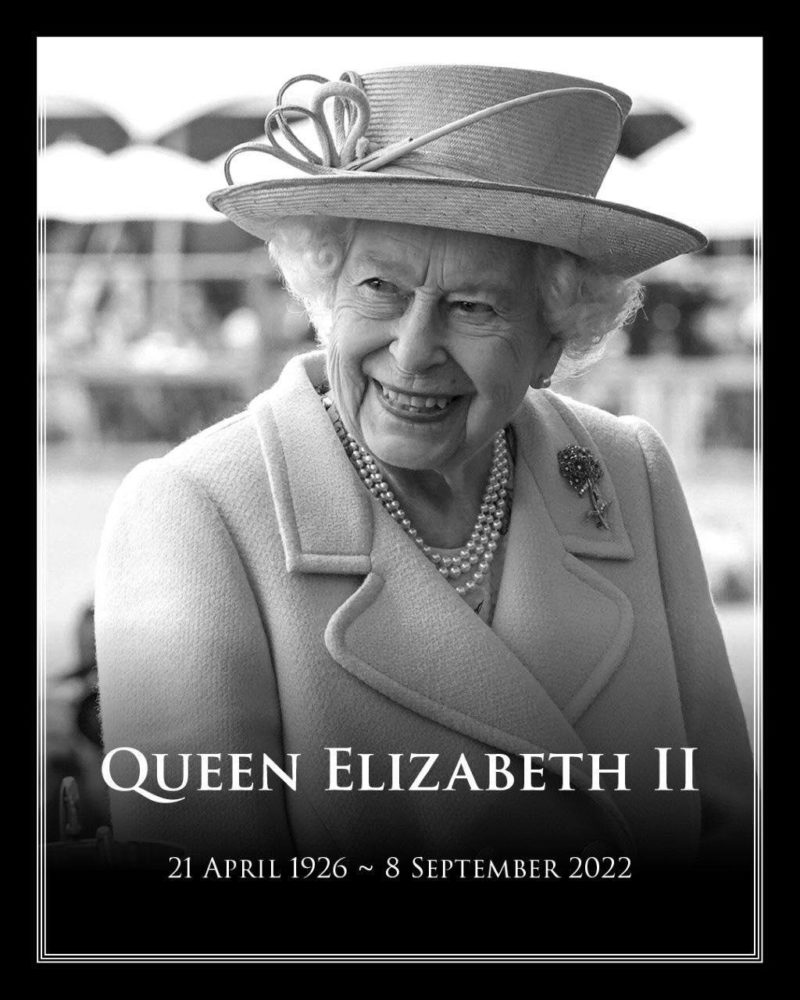 A graphic depicting HM the late Queen Elizabeth II in black and white