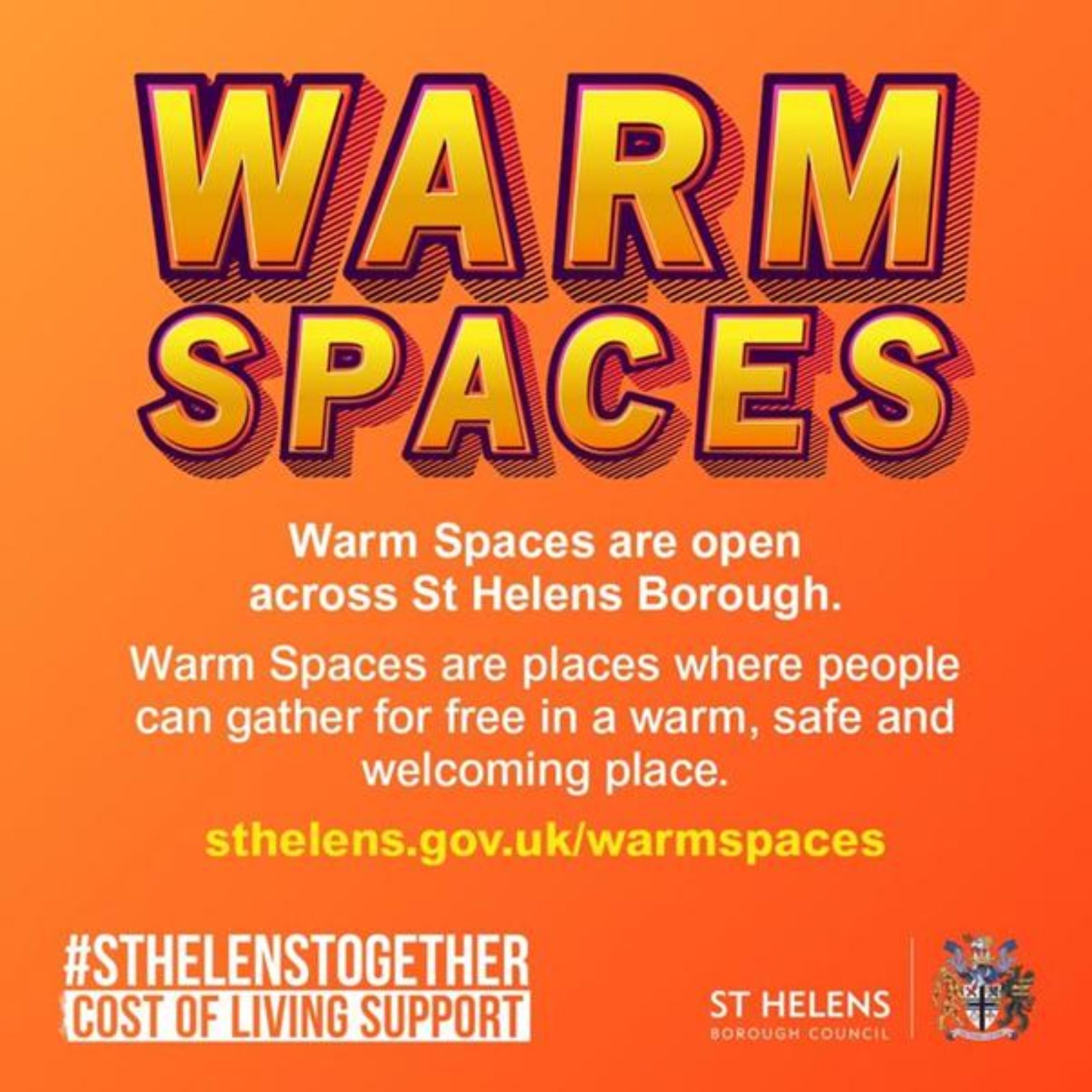 Warm Spaces; Warm spaces are open across St Helens Borough